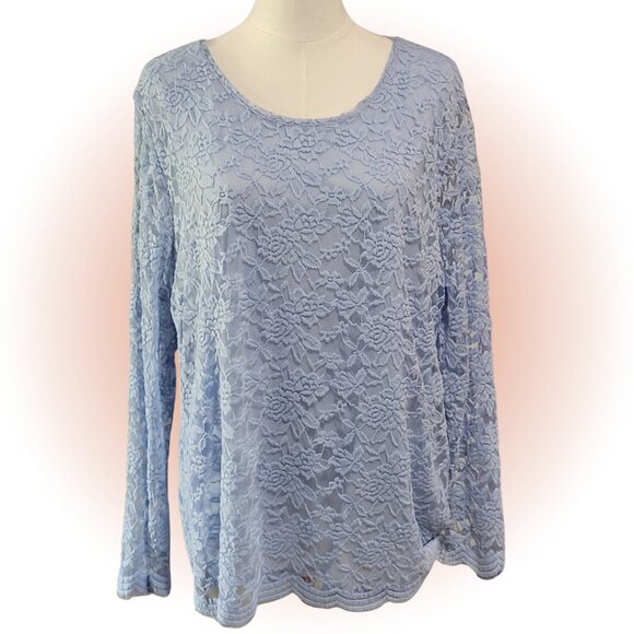 ROSE LACE WOMEN'S LONG-SLEEVE BLOUSE TOP EUC XL - Picture 1 of 8